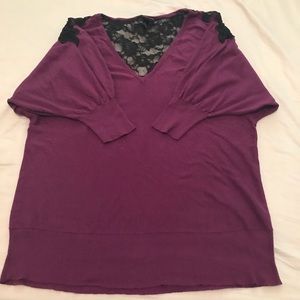 Purple dolman sweater with lace insert
